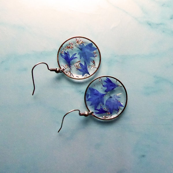 Silver Statement Cornflower Earrings, Natural Handmade Jewelry, Floral Mothers Day Gift