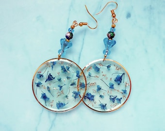 Blue Floral Drop Earrings: Handmade Botanical Jewelry