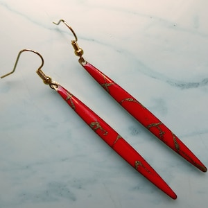 Red Statement Earrings Long, Jewellery Art Earrings Handmade