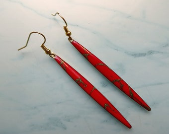 Red Statement Earrings Long, Jewellery Art Earrings Handmade