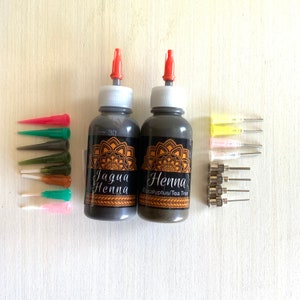 Henna and Hengua (Jagua Henna) Bottles - Premade Paste - 8 Piece or 16 Piece Tips