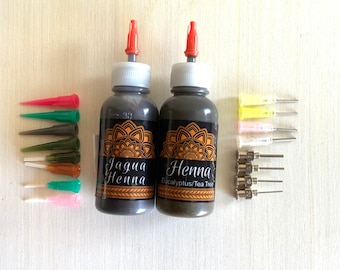 Henna and Hengua (Jagua Henna) Bottles - Premade Paste - 8 Piece or 16 Piece Tips