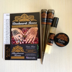 Henna and Jagua Henna (Hengua) Combo Kit Cones | Includes Aftercare Balm, Sealant, Instructions and Designs Lavender | Eucalyptus | Tea Tree