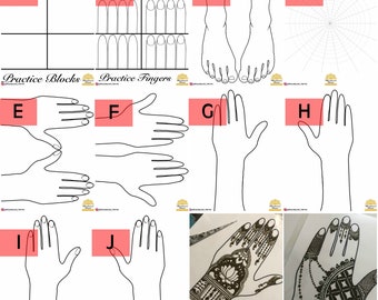 Hojas de práctica de henna: Manos, pies, mandalas y cuadrículas (Descarga digital en PDF)