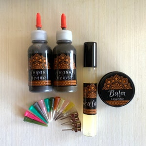 Hengua (Jagua Henna) Kit | Hengua Bottles 30ml 16 tips | Aftercare balm | Sealant | Organic Henna Powder, Organic Jagua Juice |