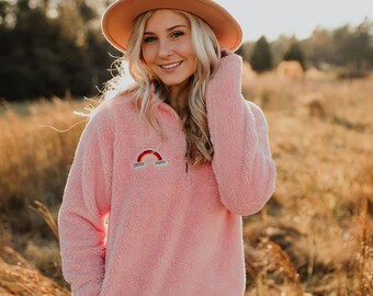 baby pink sherpa pullover