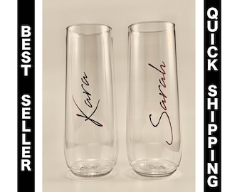Personalized Bridesmaid Champagne Flutes: Bachelorette Party Gifts