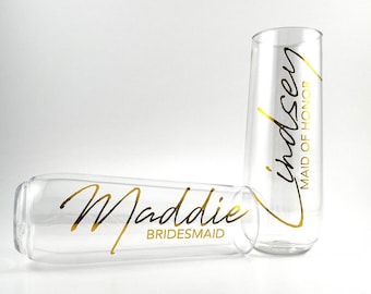 Personalized Bridesmaid Champagne Flutes: Bachelorette Party Favors