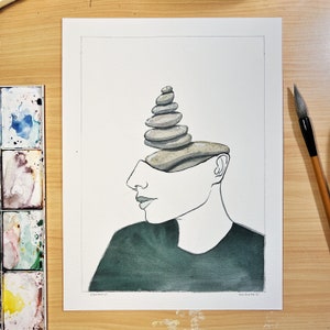 Original Art | Calm Rock Stacking | Unique Black and White Wall Art | Surreal Art
