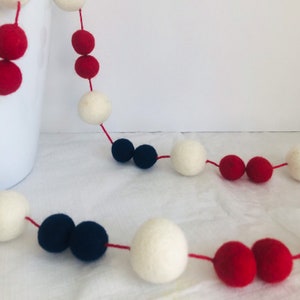 Red, White and Blue wool Felt Ball Garland