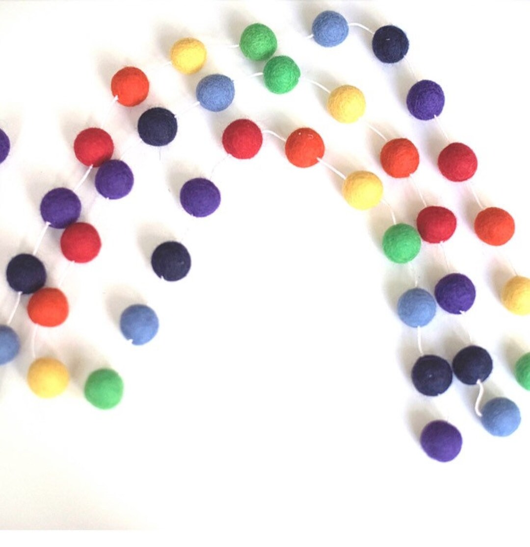 Rainbow Wool Felt Ball Garland - Etsy