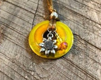 Large Double Washer Sunflower Necklace