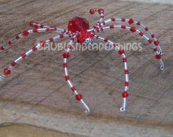 Red N Silver Beaded Christmas Spider