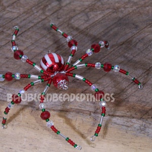 Red & White Stripe Beaded Christmas Spider