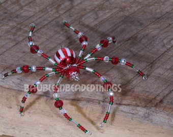 Red & White Stripe Beaded Christmas Spider