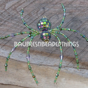 Iridescent Green Beaded Christmas Spider