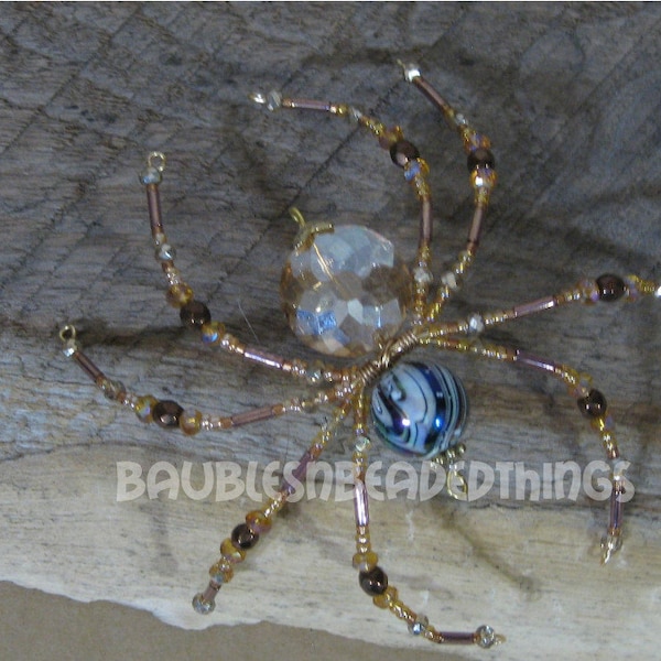 Amber Swirls Beaded Christmas Spider