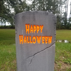 Happy Halloween... Authentic Handmade Halloween Tombstone Prop NEON  ORANGE Black Light Reactive Paint Halloween Decor Yard Art
