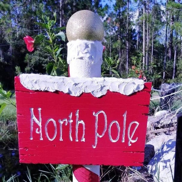 RED Christmas North Pole Signpost Christmas Decor Christmas Yard Art Seasonal Decorations, Christmas Decor Holiday Decor