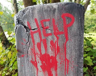 HELP Authentic Handmade Halloween Tombstone Prop Halloween Decor Yard Art