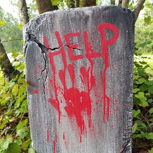HELP Authentic Hand Made Tombstone Halloween Prop Halloween Décor Cemetery Gravestone Engraved Outdoor Yard Art
