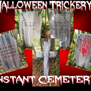 Instant Cemetery, 5 Realistic Tombstone Set, Halloween Props, Instant Graveyard set up, Halloween Decorations, Haunted House graveyard prop.