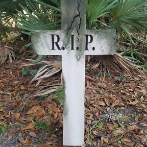 RIP Cross Prop Aged White Stone With Mold Hand Made Tombstone Halloween ...