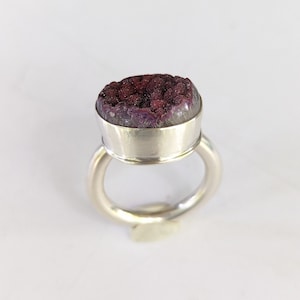 Solid Sterling Silver Ring, Raspberry Druzy Quartz Ring, Solitaire Ring, Sparkly Ring
