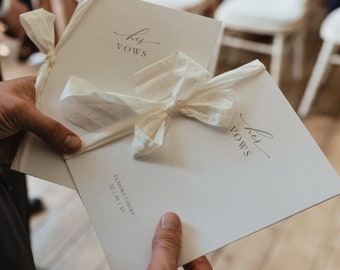 Wedding Vow Booklets on Linen Card with Faux Silk Ribbon // Vow Booklet Set, Bride&#39;s Vows, Groom&#39;s Vows, His & Hers Vows, Modern Wedding