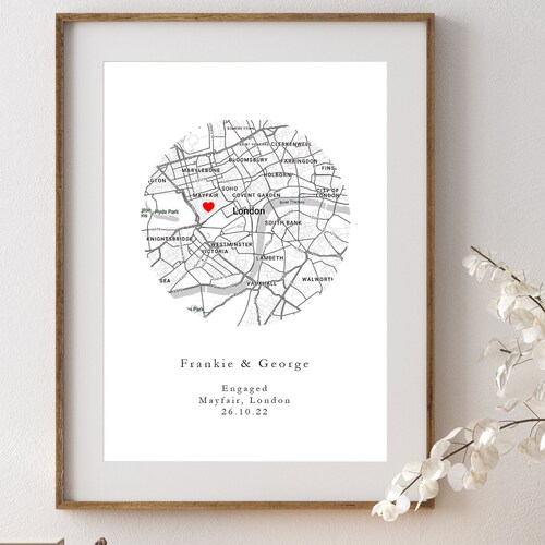 Custom Map Print Personalised Engagement Gift Engagement Etsy