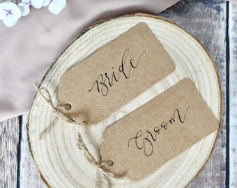 Handwritten Kraft Luggage Tag Place Cards: Wedding Place Settings
