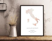 Personalised Engagement Map Print // Custom Map Print, Wedding Gift, Anniversary, Couple, Newly Weds, Gifts for Her