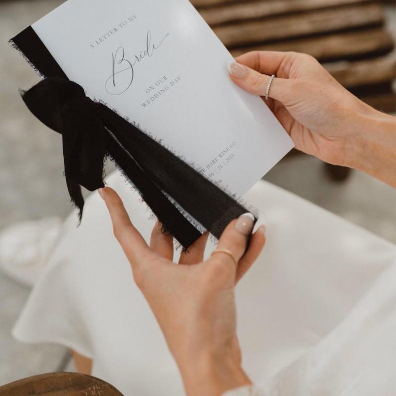 Wedding Letter Booklets to my Bride, Groom, Husband, Wife // Personalised Linen Cardstock with Ribbon image 3
