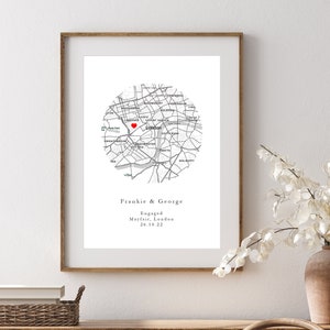 DIGITALE personalisierte Verlobungskarte Print // Custom Map Print, Hochzeitsgeschenk, Jahrestag, Paar, frisch vermählt, Geschenke für Sie