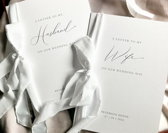 Wedding Letter to my Bride, Groom on Linen Card with Faux Silk Ribbon // Wedding Morning Letter to Husband, Wife, Booklet Set