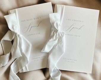 Personalised Wedding Speech Booklets // Groom, Father of the Bride, Linen Card with Silk Ribbon