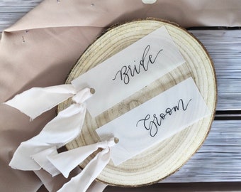 Vellum Place Cards with Ribbon // Calligraphy Name Cards for Weddings, Events and Occasions