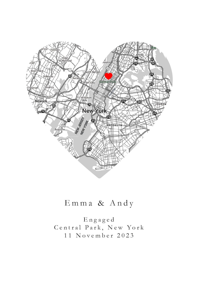 Personalised Engagement Map Print // Custom Map Print, Wedding Gift, Anniversary, Couple, Newly Weds, Gifts for Her zdjęcie 3