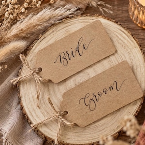 Handwritten Kraft Luggage Tag Place Cards: Wedding Place Settings