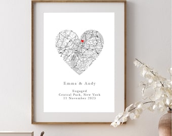 Impresión personalizada de mapas de compromiso // Impresión de mapas personalizados, regalo de bodas, aniversario, pareja, recién casados, regalos para ella