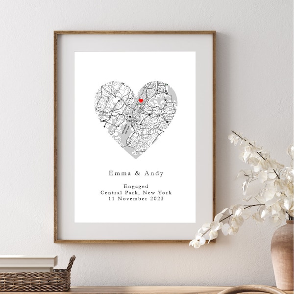 Personalised Engagement Map Print // Custom Map Print, Wedding Gift, Anniversary, Couple, Newly Weds, Gifts for Her