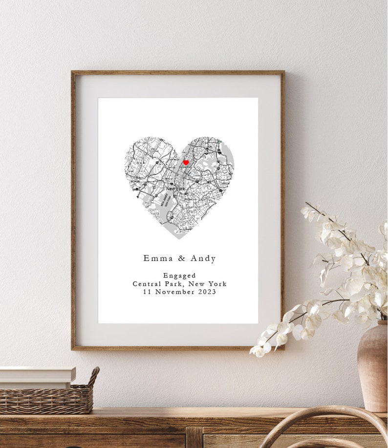 Personalised Engagement Map Print // Custom Map Print, Wedding Gift, Anniversary, Couple, Newly Weds, Gifts for Her zdjęcie 1