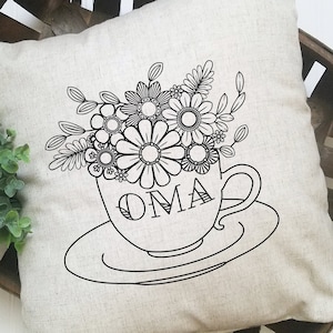 OMA Taza de Té Flores SVG Imprimible / Cricut / Silueta Archivo de Corte Digital svg dxf png eps studio3