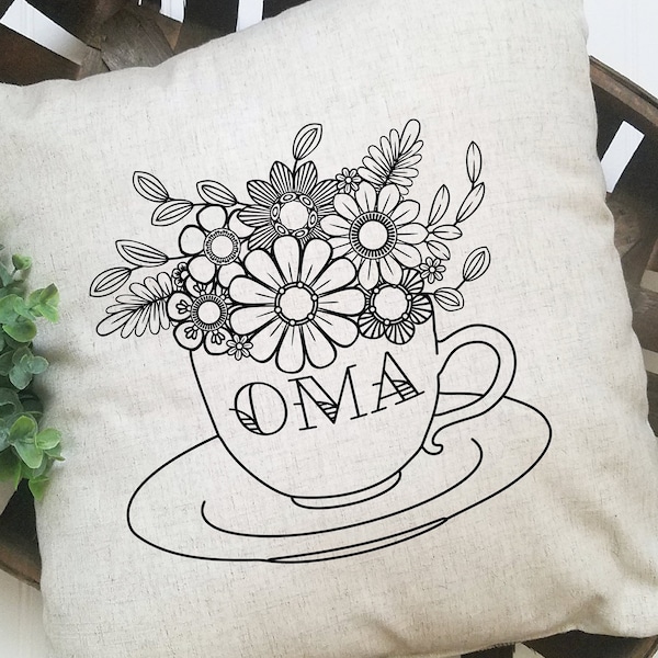 OMA Teacup Flowers SVG Printable / Cricut / Silhouette Digital Cut File svg dxf png eps studio3