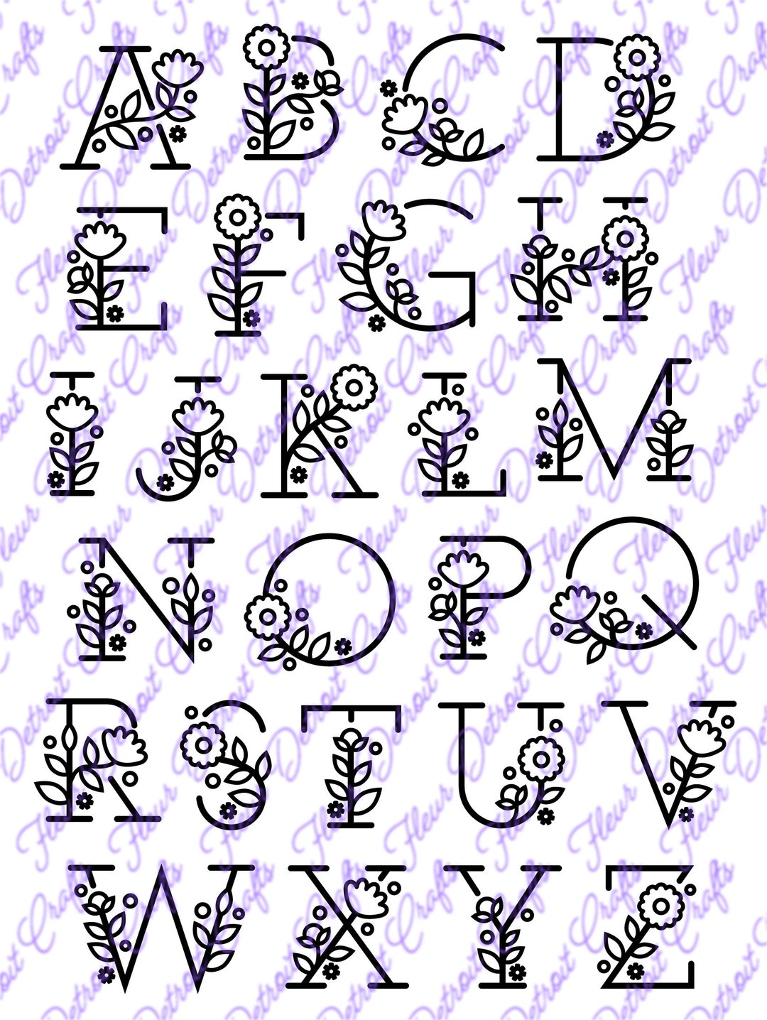 Flower Doodle Monogram Alphabet SVG Cutting File - Etsy
