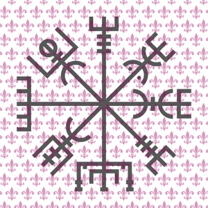 May include: A black and white compass with a floral pattern background. The compass is a symbol of direction and guidance.