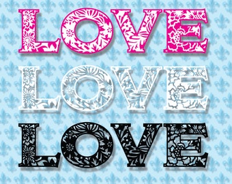 SVG LOVE Flower Filled Design Cricut Silhouette Cut File