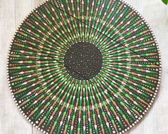 Earth Tone Mandala Dot Art Lazy Susan, Hand Painted Rotating Tray, Table Decor, Centerpiece