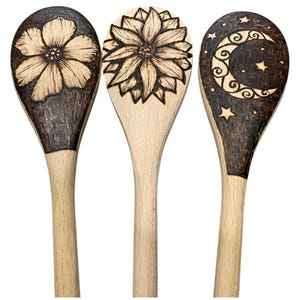 Kochlöffel / Rührlöffel 36 cm Buchenholz Floral, Mond, Paisley, Sonnenblume, Custom Wood Blue