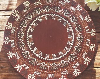 Brown and Tan Mandala Dot Art Lazy Susan, Wooden Rotating Tray, Dining Room Centerpiece